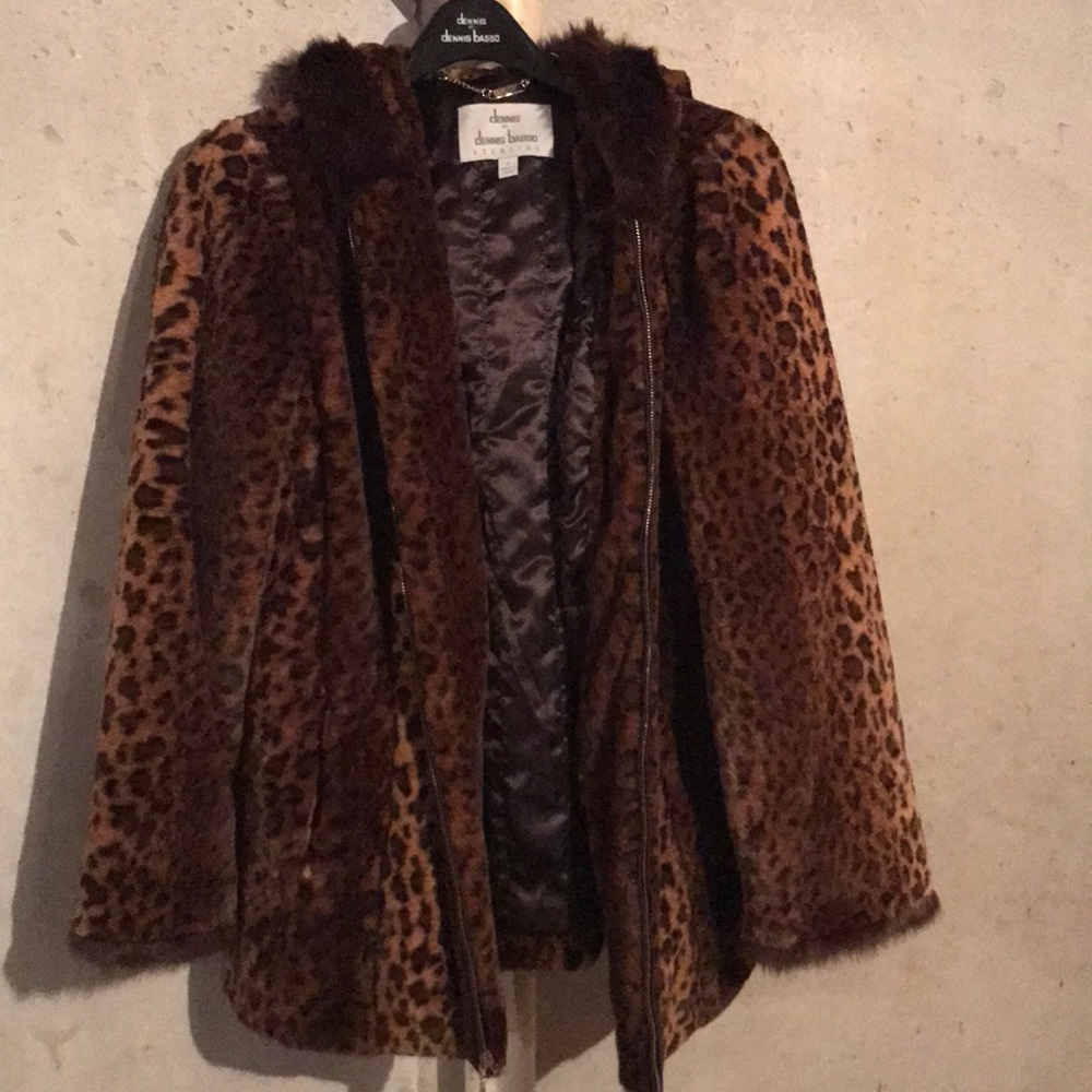 Dennis Basso faux fur leopard print coat.